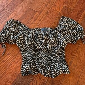 Large Indigo Rising Academia Babydoll Squareneck crop peplum top